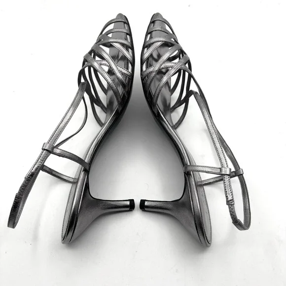 Lauren Ralph Lauren leather upper silver strappy Sling back sandals sz 10B - Picture 3 of 10